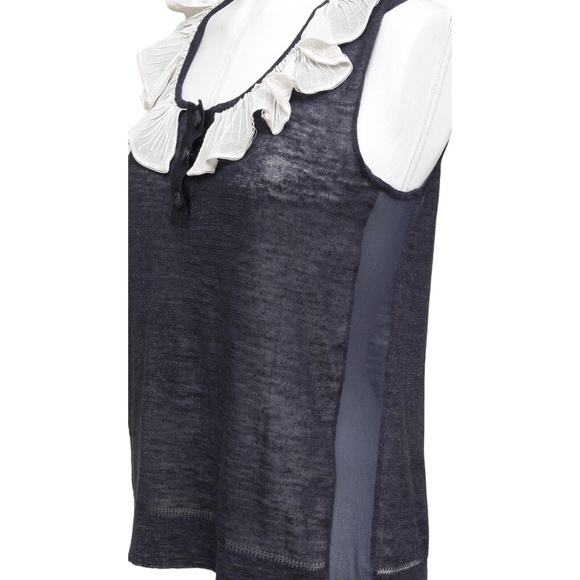 CHLOE Sleeveless Top Shirt Sleeveless Navy Ivory Ruffle Henley XS 2007 - Picture 4 of 9